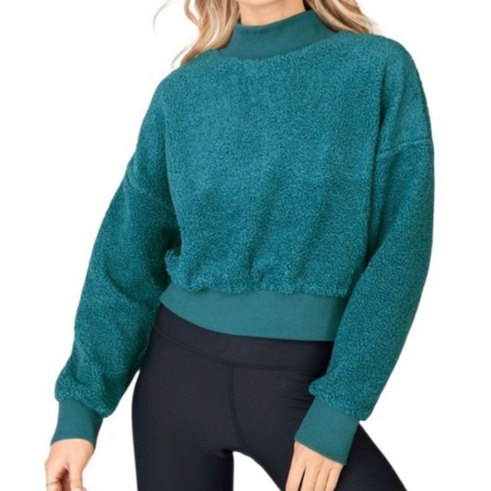 FABLETICS Teal Green Malia Polar Fleece Pullover‎ Long Sleeve Sweatshirt Size M